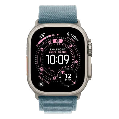 Apple Watch Ultra 3 GPS + Cellular 49 мм с корпусом из натурального титана и светло-голубой ремешком Alpine Loop — большой размер (MEWP4)