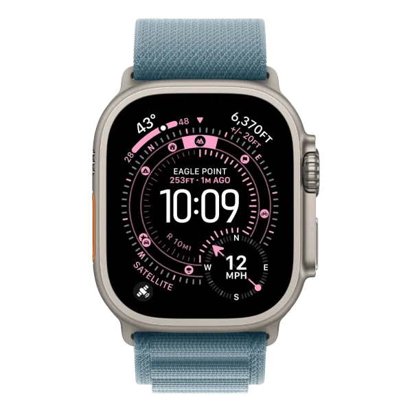 Apple Watch Ultra 3 GPS + Cellular 49mm Natural Titanium Case with Light Blue Alpine Loop - Large (MEWP4)