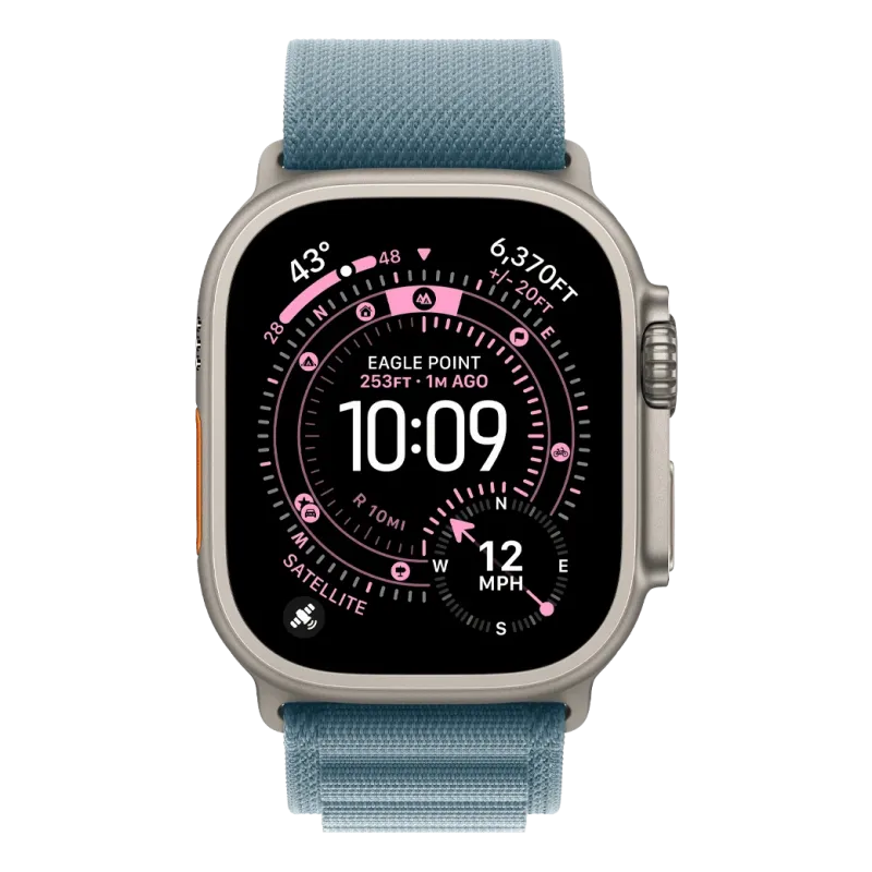 Apple Watch Ultra 3 GPS + Cellular 49mm Natural Titanium Case with Light Blue Alpine Loop - Medium (MEWM4)