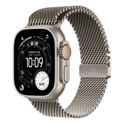 Apple Watch Ultra 3 с GPS и сотовой связью, 49 мм, корпус из натурального титана с миланским ремешком из натурального титана — средний размер (MEWY4)