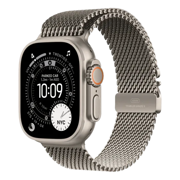 Apple Watch Ultra 3 GPS + Cellular 49mm Natural Titanium Case with Natural Titanium Milanese Loop - Medium (MEWY4)