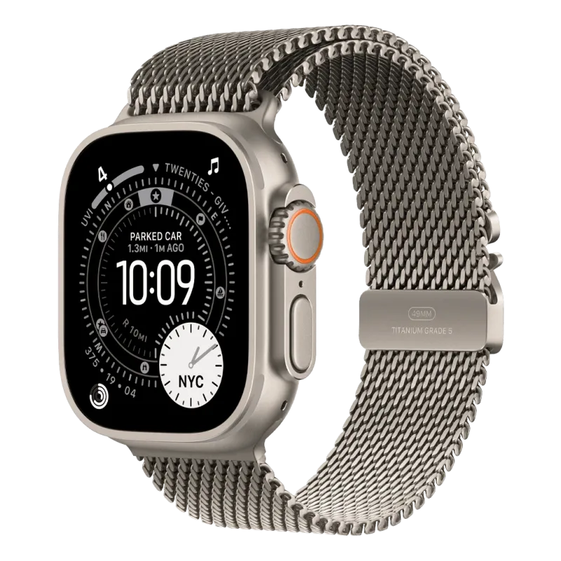 Apple Watch Ultra 3 GPS + Cellular 49mm Natural Titanium Case with Natural Titanium Milanese Loop - Large (MJAA4QI/A)