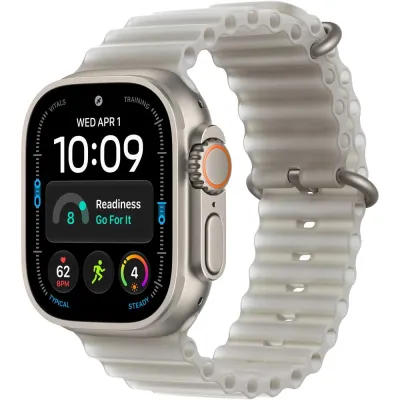 Apple Watch Ultra 4 GPS+LTE 49mm Natural Titanium Case with Translucent Grey Ocean Band (MJAD4QI/A)