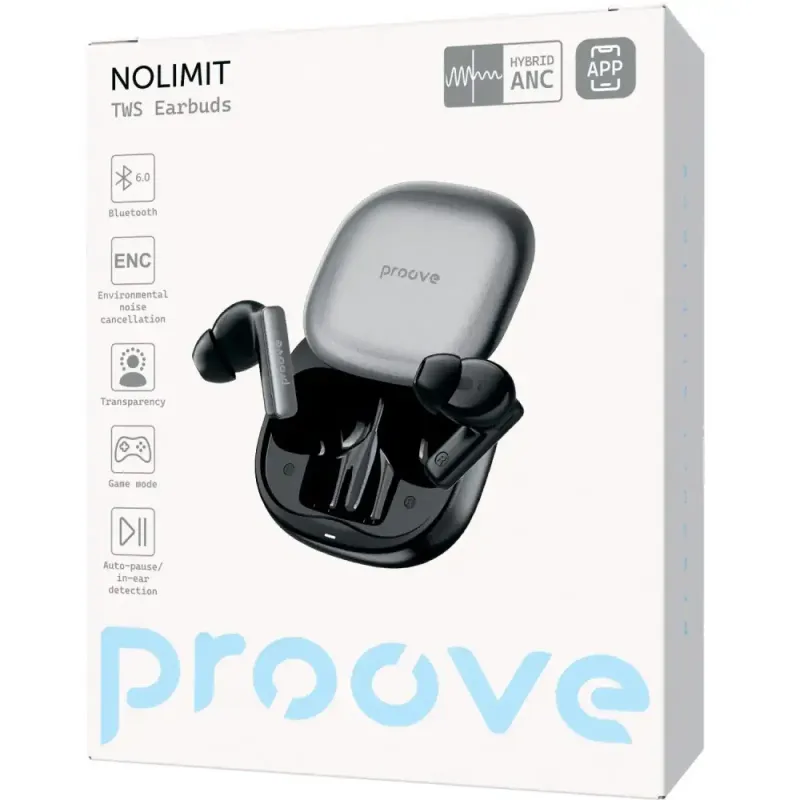 Навушники вкладиші бездротові TWS Proove NoLimit TWS with Hybrid ANC (APP) White/Silver (TWNL0001AP26)