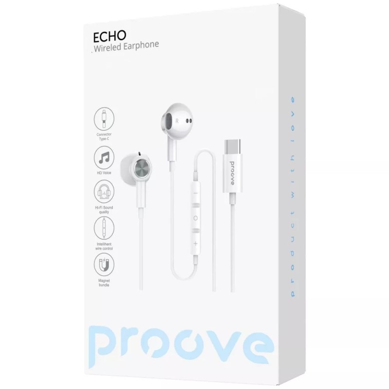 Наушники прокладочные вкладыши Proove Echo (Type-C) White (ECWE00000202)