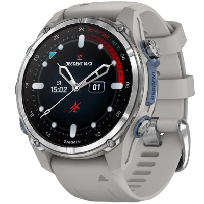 Смарт-годинник Garmin Descent Mk3 43мм Stainless Steel with Fog Grey Silicone Band (010-02753-04)