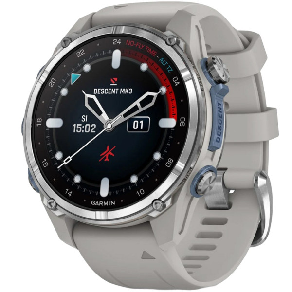 Смарт-годинник Garmin Descent Mk3 43мм Stainless Steel with Fog Grey Silicone Band (010-02753-04)