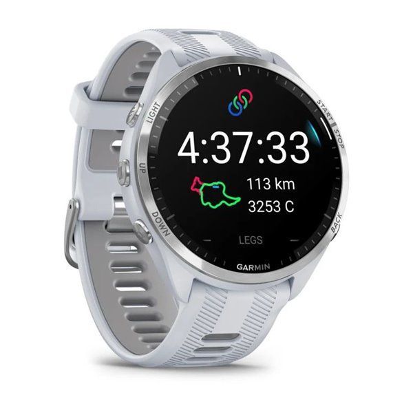 Смарт-часы Garmin Forerunner 965 с титановой оправой, корпусом цвета «Whitestone» и силиконовым ремешком цвета «Whitestone»/«Powder Gray» (010-02809-11)
