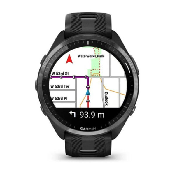 Смарт-часы Garmin Forerunner 965 с титановым безелем цвета «Carbon Grey DLC», черным корпусом и силиконовым ремешком черного и «Powder Grey» цвета (010-02809-10/00)