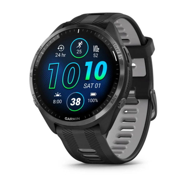 Смарт-годинник Garmin Forerunner 965 Carbon Grey DLC Titanium Bezel with Black Case and Black/Powder Grey Silicone Band (010-02809-10/00)