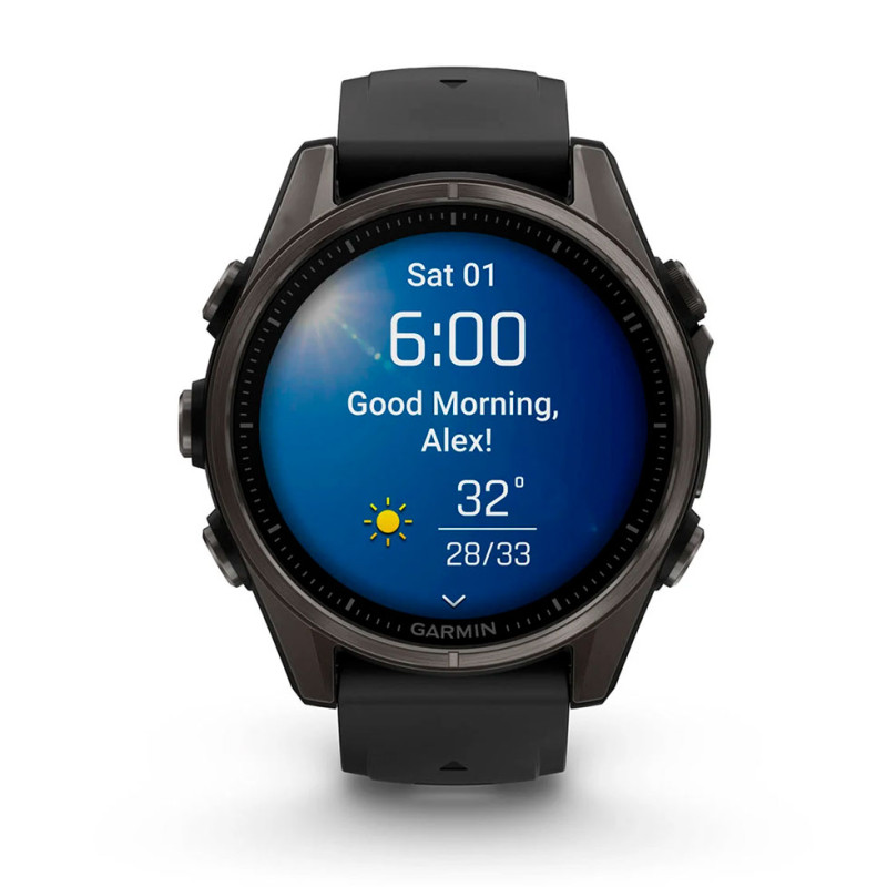 Спортивний годинник Garmin Fenix 8 43mm AMOLED Sapphire Carbon Gray DLC Tit. w. Black/Pebble Gray S. Band (010-02903-20/21)