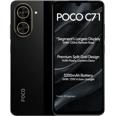 Смартфон Xiaomi POCO C71 4/128 ГБ, черный (в комплекте с зарядным устройством)