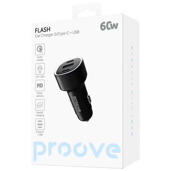 Автомобільний зарядний пристрій Proove Flash 60W (2Type-C + USB) Black (CCFL60111201)
