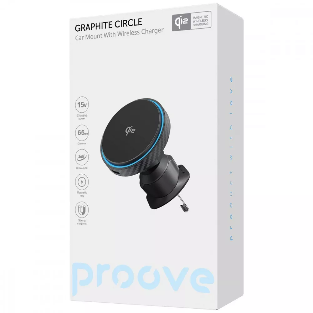 Автотримач з БЗП Proove Graphite Circle Qi2 15W