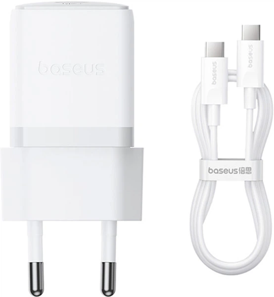 Мережевий зарядний пристрій Baseus Palm Fast Charger 1C 30W EU + Mini Cable Type-C to Type-C 60W 20V/3A 1 м Moon White (P10111605213-01)