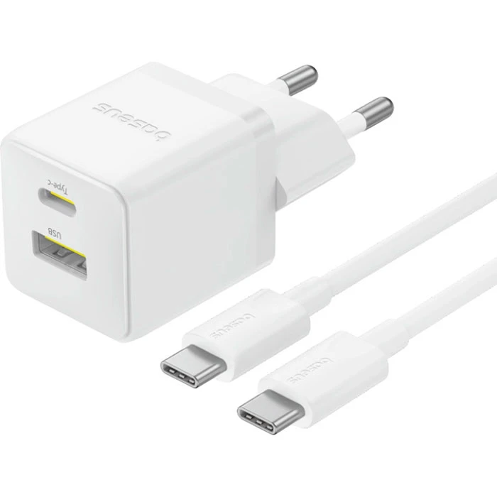 Мережевий зарядний пристрій Baseus Palm Fast Charger 1C PD3.0 20W Type-C 3A + Кабель Type-C to Type-C 60W 20V/3A 1м