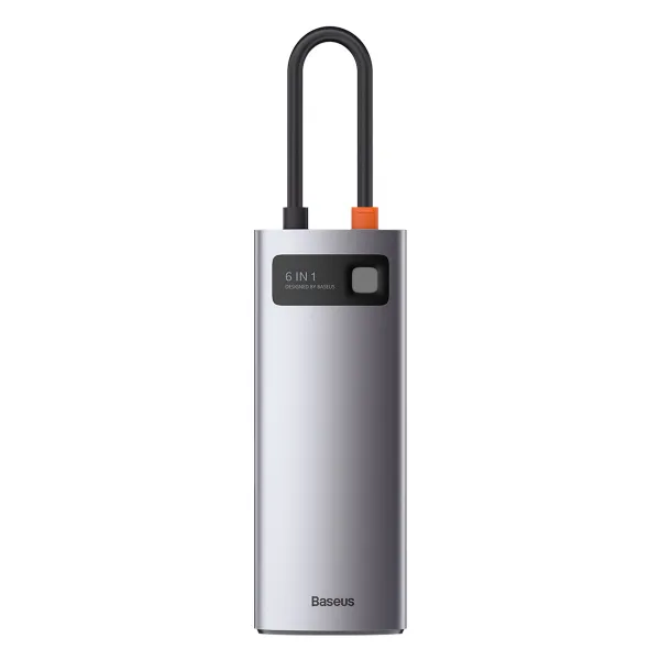 USB-хаб Baseus 6-в-1 Metal Gleam с 6 портами: Type-C, USB 3.0*3, Type-C (PD)*1, 4K HDMI, RJ45, серый (CAHUB-CW0G)