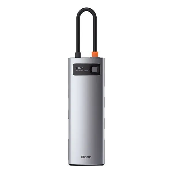 USB-хаб Baseus 8in1 Metal Gleam 8-Port Type-C HUB Adapter Type-C to USB3.0*3, Type-C(PD)*1, 4KHDMI, RJ45, TF, SD Сірий (CAHUB-CV0G)