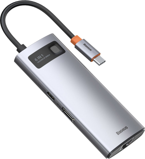 HUB Baseus USB3.1 USB Type C PD 100W/HDMI 4K 30Hz/3хUSB3.2 Gen1/RJ45 6in1 Grey (CAHUB-CW0G)