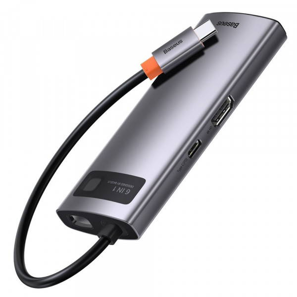 HUB Baseus USB3.1 USB Type C PD 100W/HDMI 4K 30Hz/3хUSB3.2 Gen1/RJ45 6in1 Grey (CAHUB-CW0G)