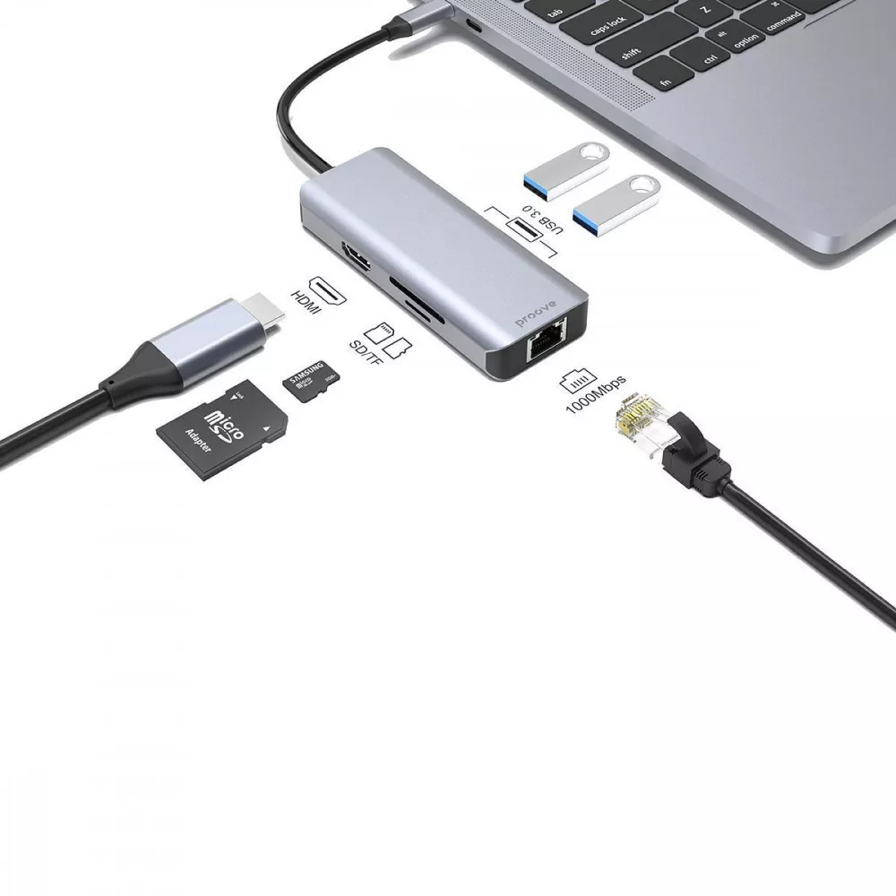 USB-Хаб Proove Iron Link 6in1 2*USB3.0 + SD/TF + RJ45 + HDMI Silver (HBI700010004)