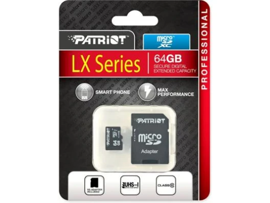 Карта памяти Patriot 64 GB microSDXC UHS-I+SD адаптер (PSF64GMCSDXC10)