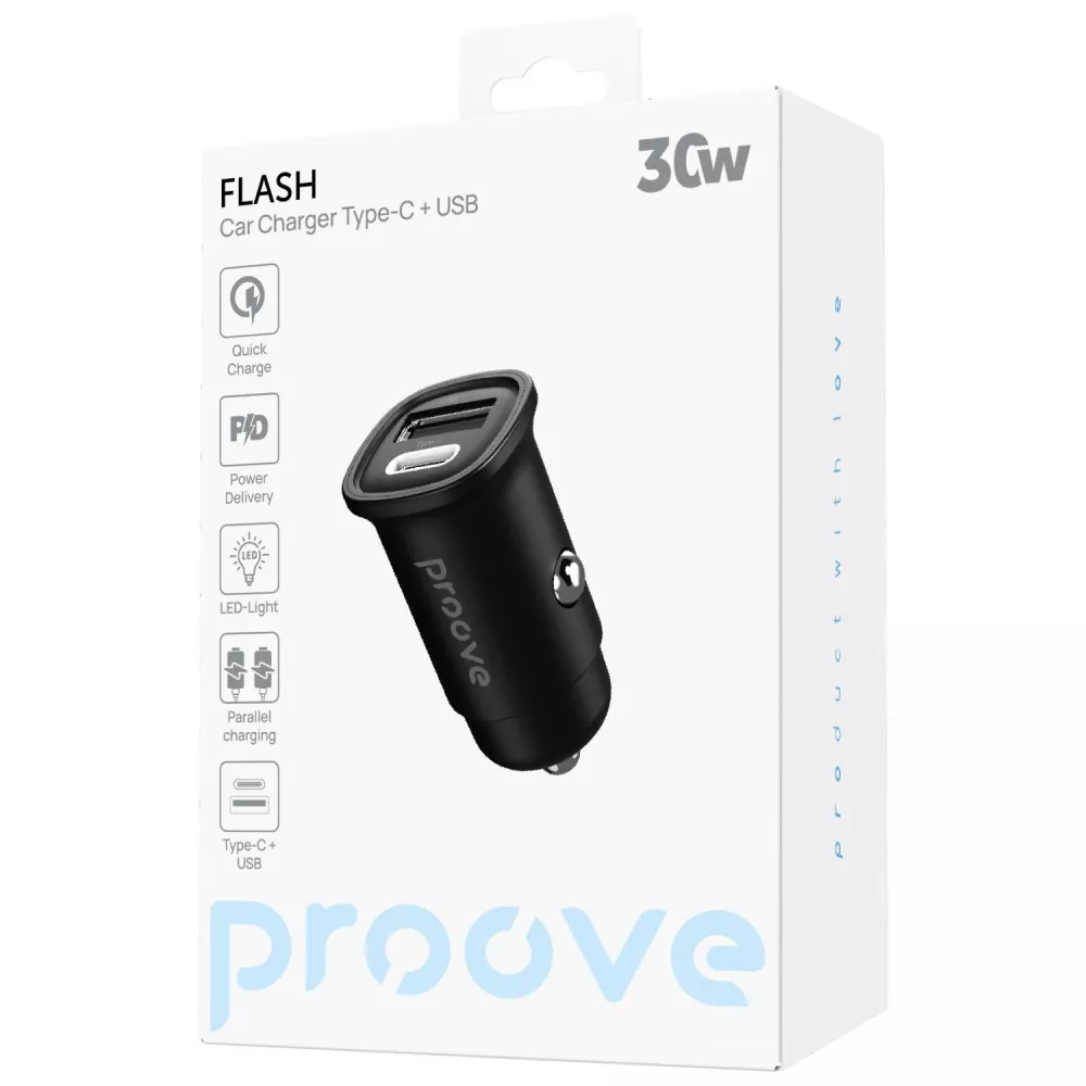 АЗП Proove Flash 30W  (Type-C + USB) Black (CCFL30111201)