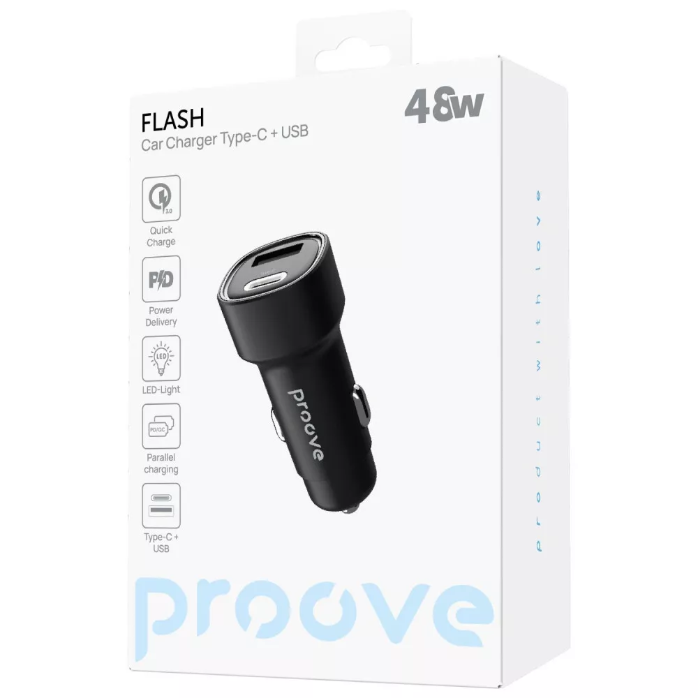 АЗП Proove Flash 48W (Type-C + USB) Black (CCFL48111201)