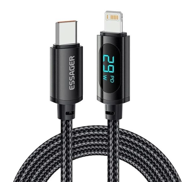 Кабель Essager Enjoy LED Digital Display USB Charging Cable Type C to Lightning 29W 1m EXCTL-XY01-P Black