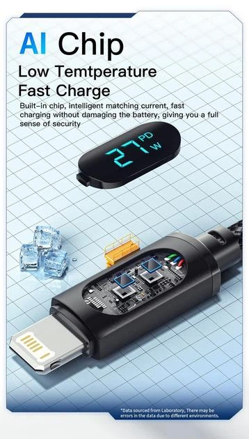Кабель Essager Enjoy LED Digital Display USB Charging Cable Type C to Lightning 29W 1m EXCTL-XY01-P Black