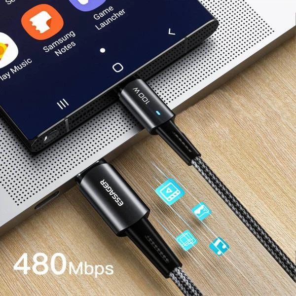 Кабель ESSAGER Sunset USB-C to USB-C PD 100W 5A 1m Black (EXCTT1-CG01)