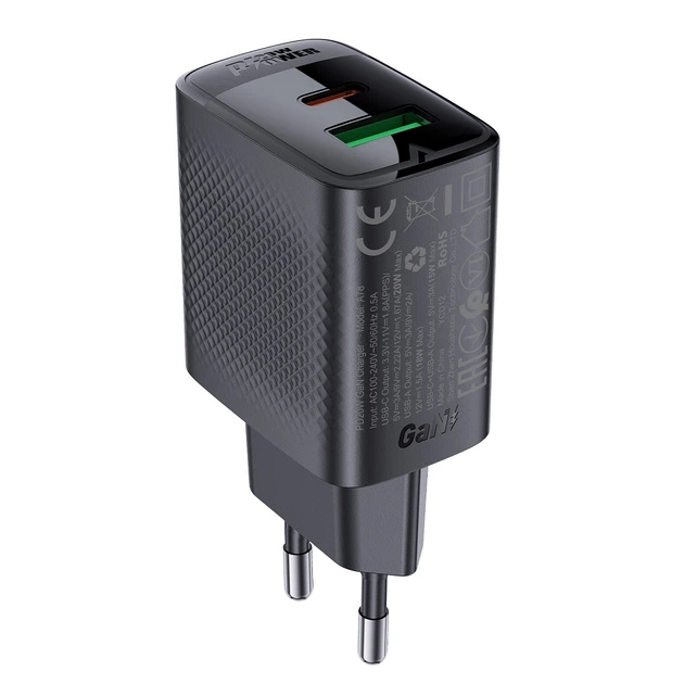 Зарядний пристрій ACEFAST A78 PD20W GaN (USB-A+USB-C) charger Black