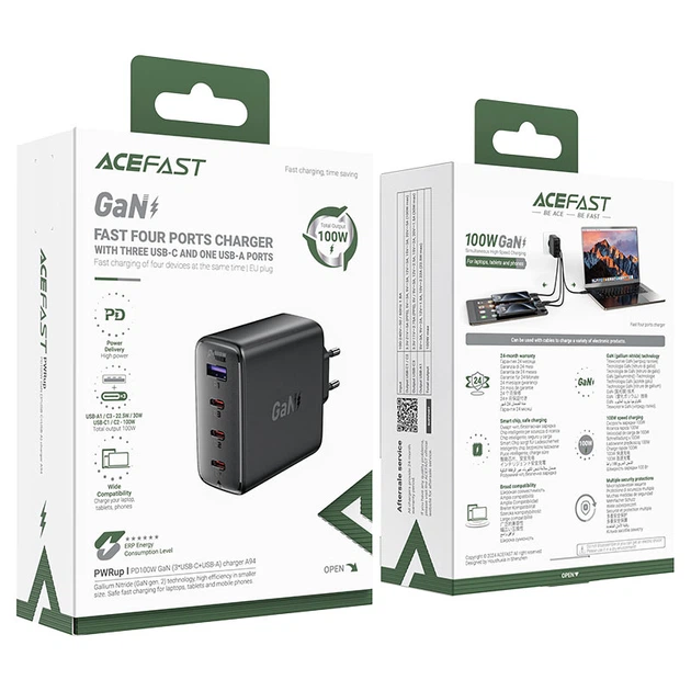 Зарядное устройство для ACEFAST A94 PD100W GaN (3*USB-C+USB-A) charger Black