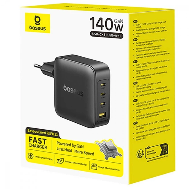 Зарядний пристрій Baseus EnerFill FH11 GaN 140W (3 Type-C+USB) black