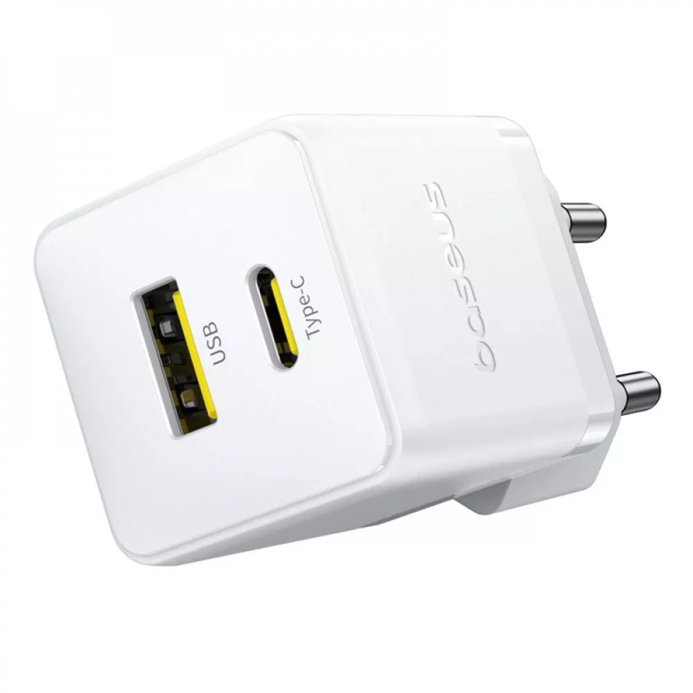 МЗП Baseus Palm Fast Charger 20W + Кабель Type-C to Type-C 60W White