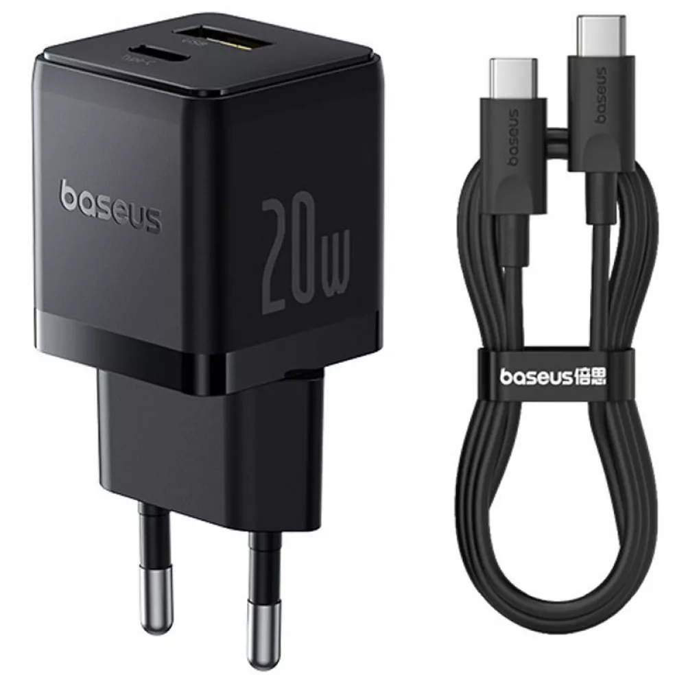 МЗП Baseus Palm Fast Charger 20W + Кабель Type-C to Type-C 60W Black