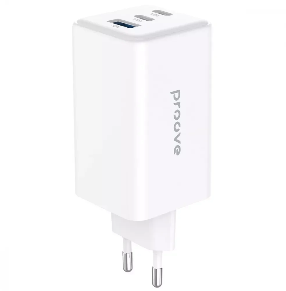 Зарядное устройство Proove WCPG65121201 Pocket GaN 65 Вт с 2 портами Type-C и USB, поддержкой QC 4.0+ и PD 3.0, белого цвета