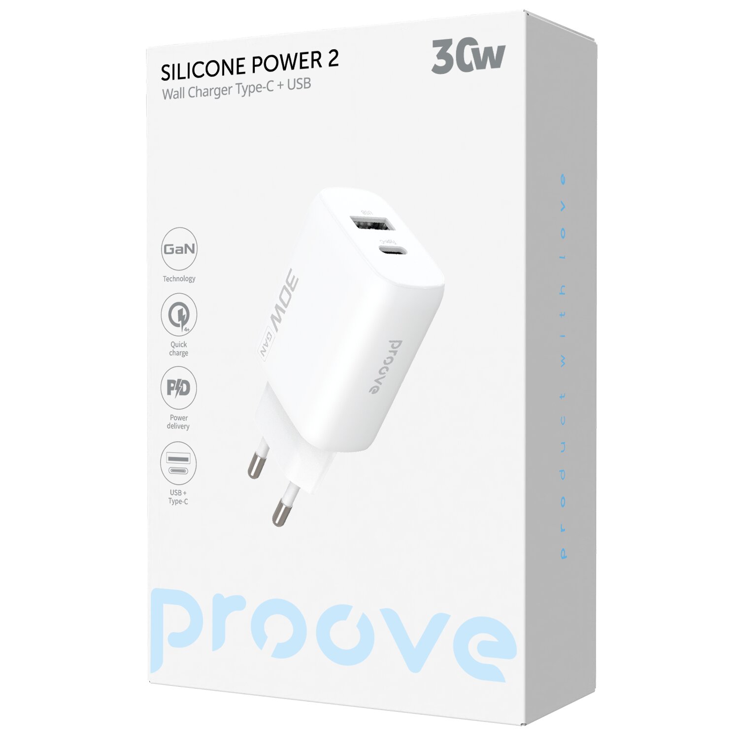 Мережевий зарядний пристрій Proove Silicone Power 2 30W Type-C + USB White (WCSP23110002)