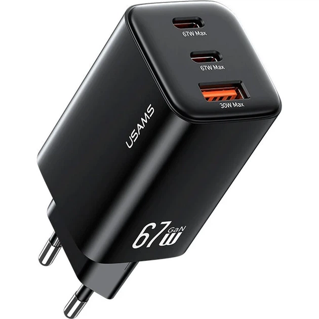 Мережевий зарядний пристрій Usams CC265 GaN 67W Black