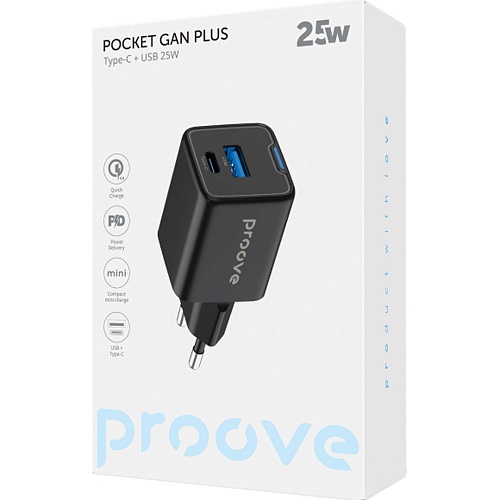 Зарядний пристрій Proove Pocket GaN Plus 25W USB-C/USB-A Black (WCPG25111201)
