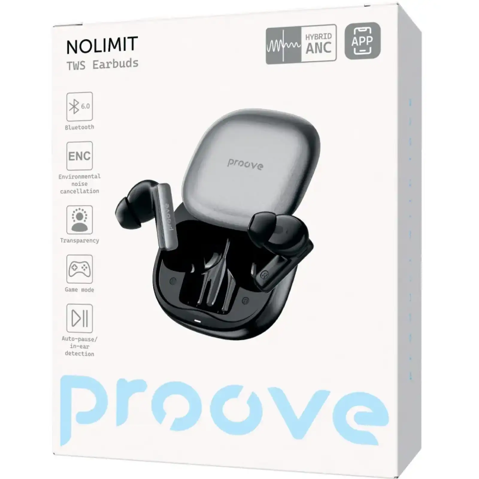 Навушники вкладиші бездротові TWS Proove NoLimit TWS with Hybrid ANC (APP) White/Silver (TWNL0001AP26)