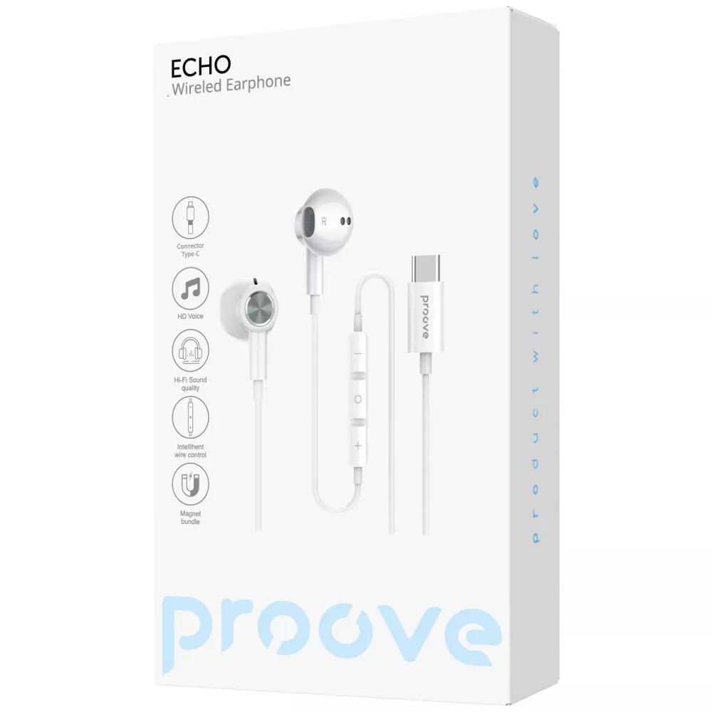 Наушники прокладочные вкладыши Proove Echo (Type-C) White (ECWE00000202)