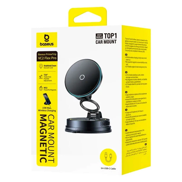 Автодержатель с беспроводным ЗУ Baseus C0013F01 PrimeTrip VC2 Flex Pro Black