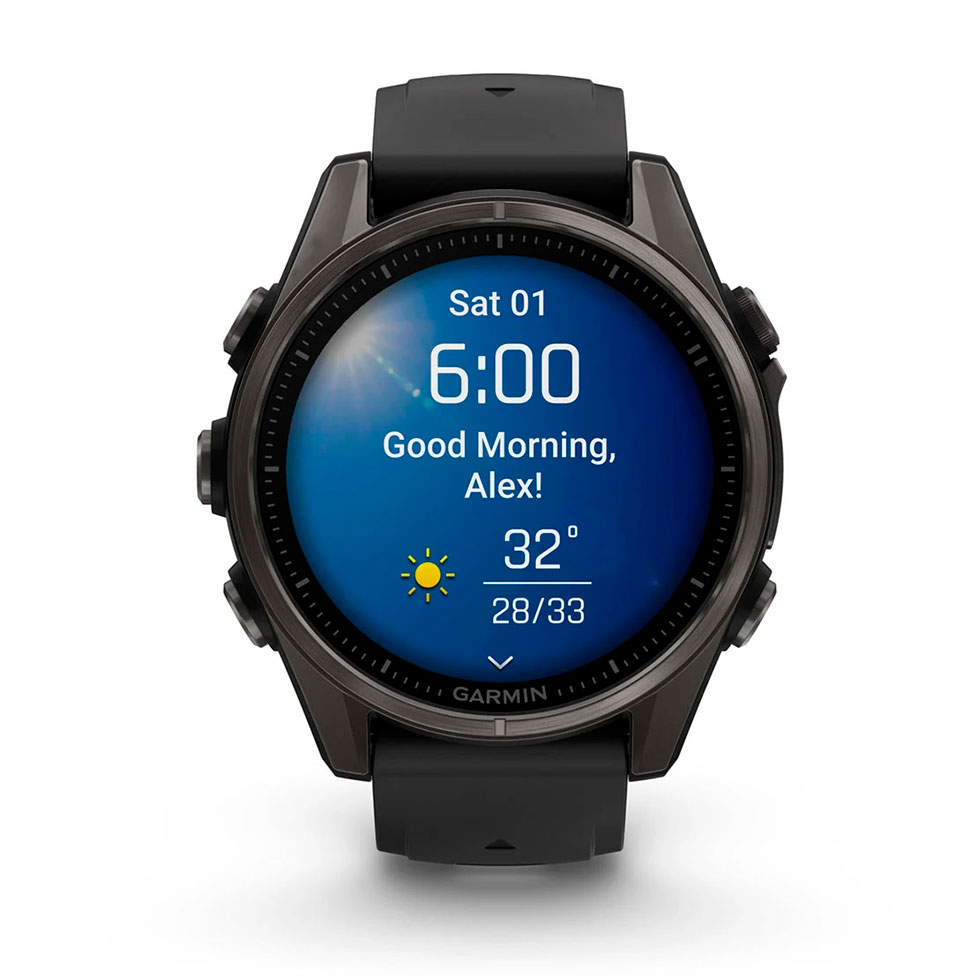 Спортивний годинник Garmin Fenix 8 43mm AMOLED Sapphire Carbon Gray DLC Tit. w. Black/Pebble Gray S. Band (010-02903-20/21)