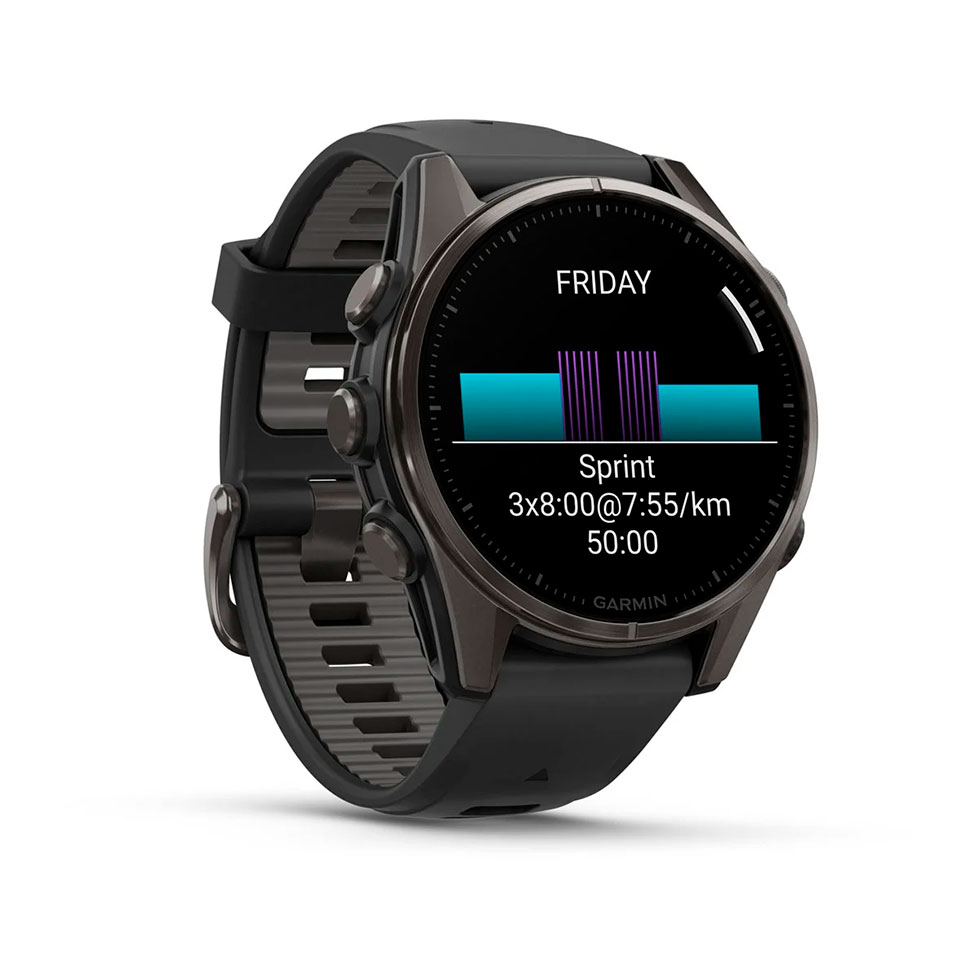 Спортивний годинник Garmin Fenix 8 43mm AMOLED Sapphire Carbon Gray DLC Tit. w. Black/Pebble Gray S. Band (010-02903-20/21)