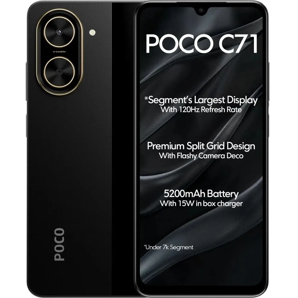 Смартфон Xiaomi POCO C71 4/128 ГБ, черный (в комплекте с зарядным устройством)